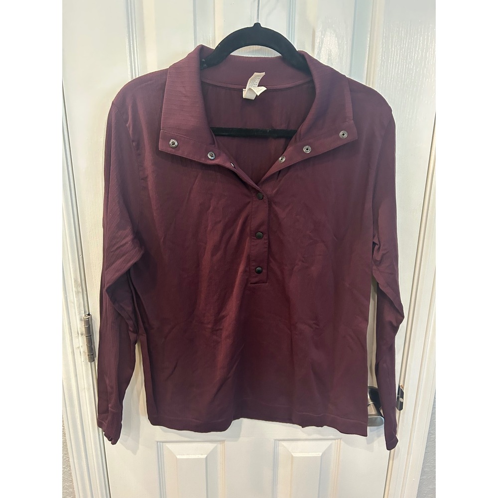 Athleta Snap Neck‎ Pullover Burgundy Ribbed Long Sleeve Thumbhole Top XL